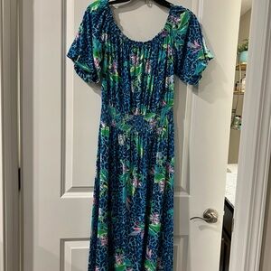 Lilly Pulitzer Vibrant Blue and Green Maxi Dress